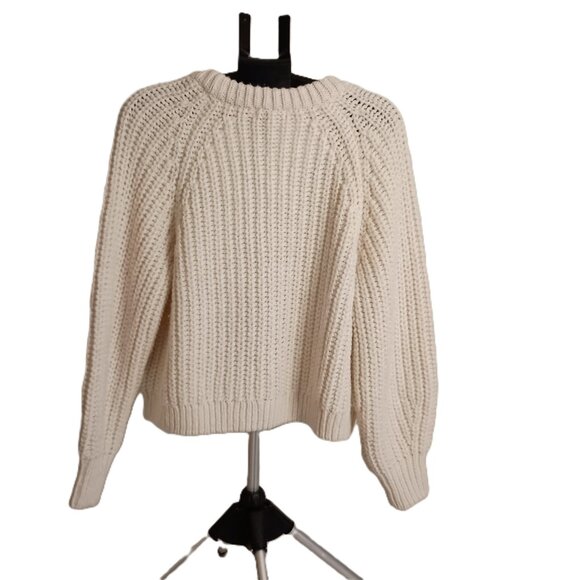 H&M Cream Chunky Knit Cropped Cardigan Sweater Women’s L Cozy Cottagecore - Picture 3 of 16